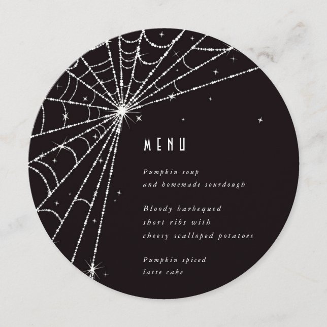 Elegant Black Diamond Spider Web Square/Round Menu (Front)