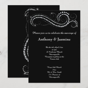 ELEGANT BLACK DIAMOND SWIRL WEDDING INVITATION