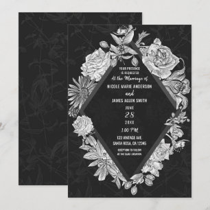 Elegant Black Diamond Vintage Flowers Wedding Invitation