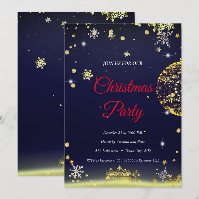 Elegant Black Diamonds Stars Christmas Invitation (Front/Back)