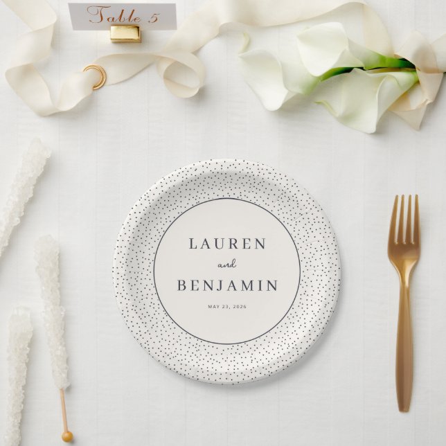 Elegant Black Dotted Minimalist Paper Plate (Wedding)