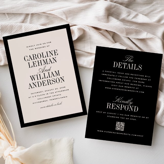 Elegant Black Double-Sided Wedding  Invitation (Creator Uploaded)