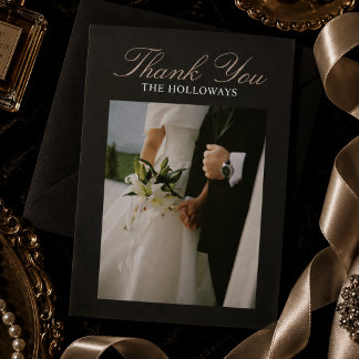Elegant Black Editorial Photo Wedding Thank You Card
