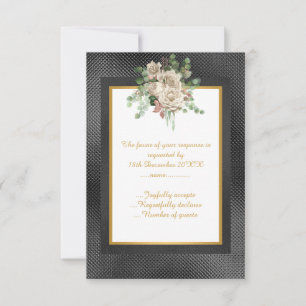 ELEGANT BLACK EMBOSSED LAYER FLORAL CUSTOM RSVP