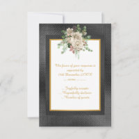 ELEGANT BLACK EMBOSSED LAYER FLORAL CUSTOM RSVP