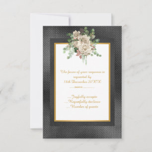 ELEGANT BLACK EMBOSSED LAYER FLORAL CUSTOM RSVP CARD