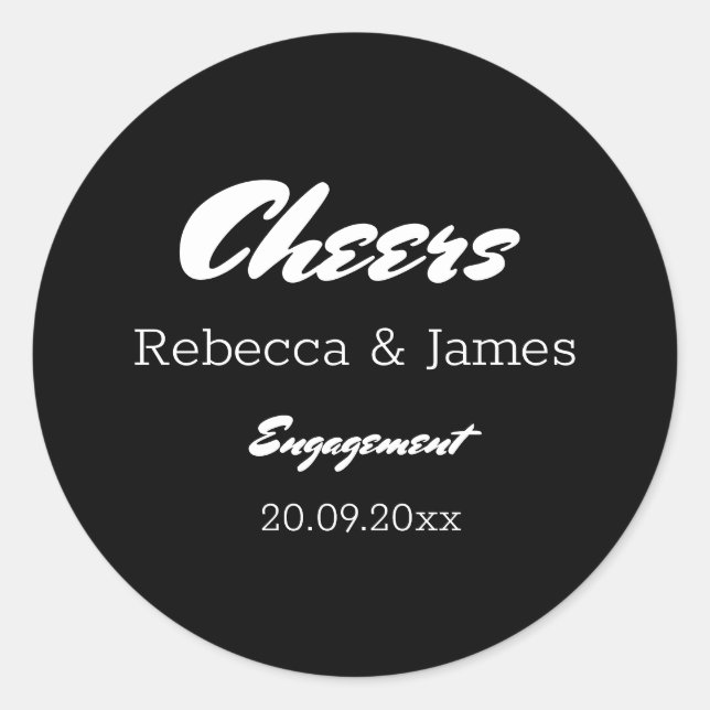 Elegant Black Engagement Party Cheers  Classic Round Sticker (Front)