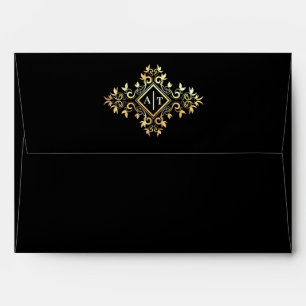 Elegant Black Envelope with Gold Monogram