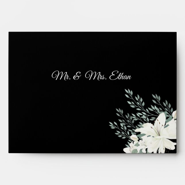 Elegant Black Envelope with White Lily  (Front)