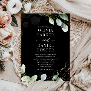 Elegant Black Eucalyptus Rustic Greenery Wedding Invitation