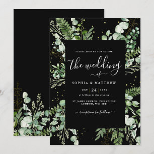 Elegant Black & Eucalyptus Wedding Invitation