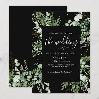 Elegant Black & Eucalyptus Wedding Invitation