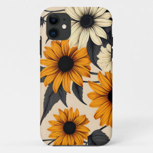 Elegant Black-Eyed Susans On Brown iPhone 11 Case