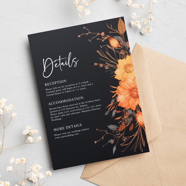 Elegant Black Fall Floral Watercolor Wedding Enclosure Card (Elegant Black Fall Floral Watercolor Wedding Enclosure Card)