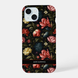 Elegant Black Fantasy Floral Personalised iPhone 15 Case