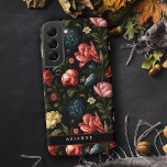Elegant Black Fantasy Floral Personalised Samsung Galaxy Case<br><div class="desc">Rich and colourful floral pattern featuring fantasy red,  pink and white blooms and green foliage on black background. Includes customisable blank element for your personal name or monogram.</div>