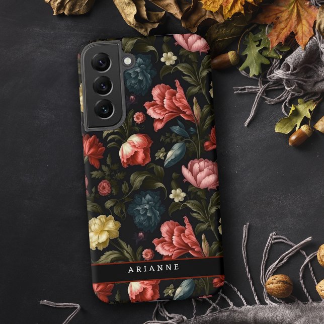 Elegant Black Fantasy Floral Personalised Samsung Galaxy S22+ Case (Creator Uploaded)