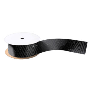 Elegant Black Faux Glitter Art Deco Pattern Satin Ribbon