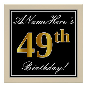 Elegant, Black, Faux Gold 49th Birthday + Name Poster