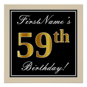 Elegant, Black, Faux Gold 59th Birthday + Name Poster