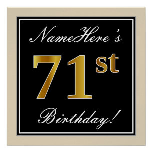 Elegant, Black, Faux Gold 71st Birthday + Name Poster