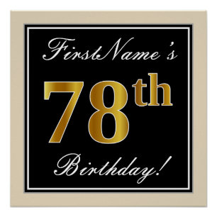 Elegant, Black, Faux Gold 78th Birthday + Name Poster