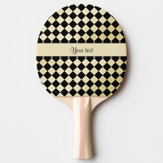 Elegant Black & Faux Gold Checkers Ping Pong Paddle (Front)