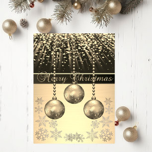 Elegant Black,Faux Gold Christmas Balls Snowflakes Holiday Card