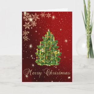Elegant Black,Faux Gold Christmas Tree,Snowflakes Holiday Card