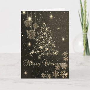 Elegant Black,Faux Gold Christmas Tree,Snowflakes Holiday Card