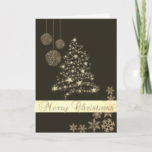 Elegant Black,Faux Gold Christmas Tree,Snowflakes Holiday Card