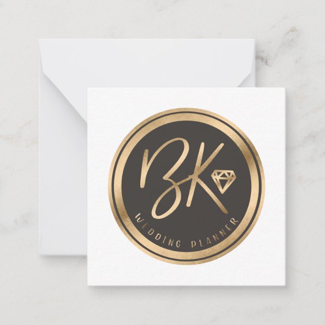 Elegant Black Faux Gold Foil Initials Company Logo Card (Front)
