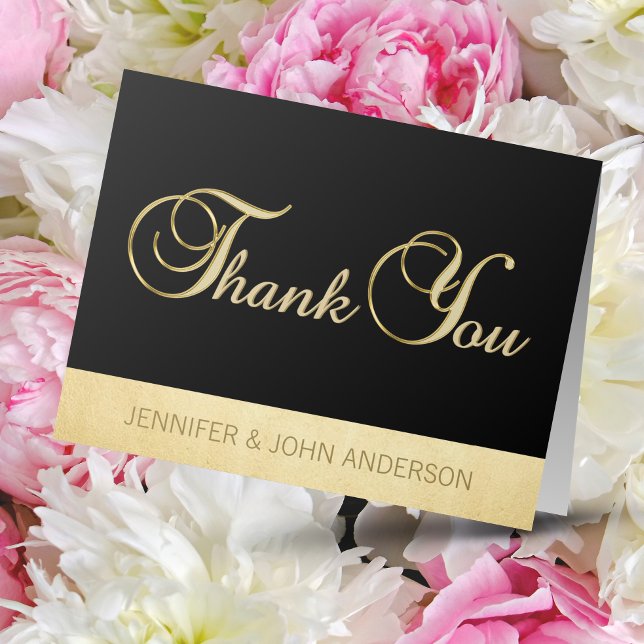 Elegant Black Faux Gold Foil Wedding Thank You Card (Creator Uploaded)