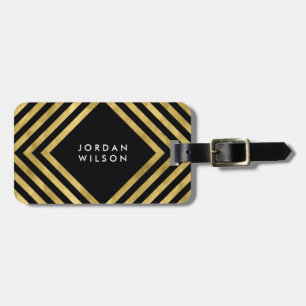 Elegant Black Faux Gold Geometric Lines Luggage Tag