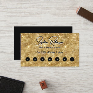 Elegant Black Faux Gold Glitter Flat Loyalty Card