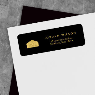 Elegant Black Faux Gold House Return Address