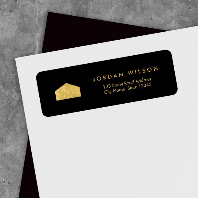 Elegant Black Faux Gold House Return Address (Creator Uploaded)