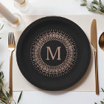 Elegant Black & Faux Rose Gold Initial Monogram Paper Plate<br><div class="desc">Step up your party game and serve up your best bites on these elegant black paper plates! Design features your single initial monogram surrounded by an intricate rose gold mandala design. NOTE: rose gold is a printed digital image,  not actual foil.</div>