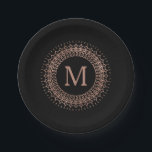 Elegant Black & Faux Rose Gold Initial Monogram Paper Plate<br><div class="desc">Step up your party game and serve up your best bites on these elegant black paper plates! Design features your single initial monogram surrounded by an intricate rose gold mandala design. NOTE: rose gold is a printed digital image,  not actual foil.</div>
