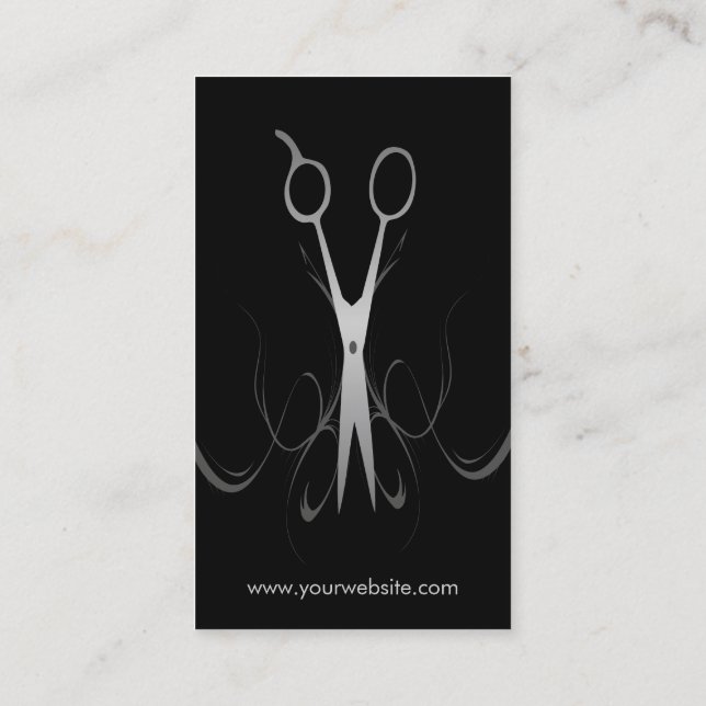 Elegant Black Faux Silver Hairstylist Business Card (Back)