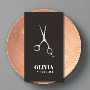 Elegant Black Faux Silver Scissors Bold Hair Salon Business Card