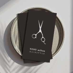 Elegant Black Faux Silver Scissors Hairstylist Business Card