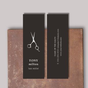 Elegant Black Faux Silver Scissors Hairstylist Mini Business Card