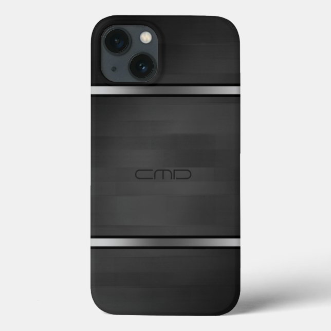 Elegant Black Faux Wood Stripes Silver Accent Case-Mate iPhone Case (Back)