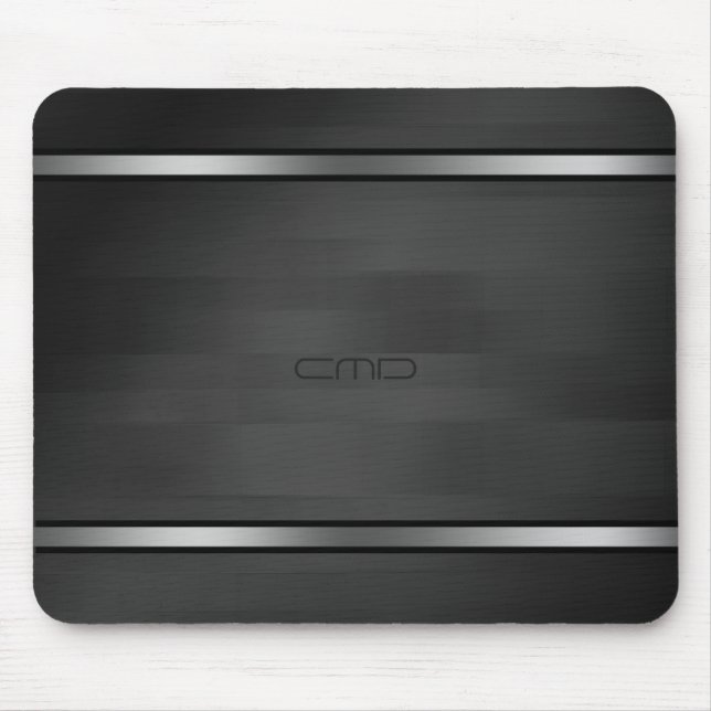 Elegant Black Faux Wood Stripes Silver Accent Mouse Mat (Front)