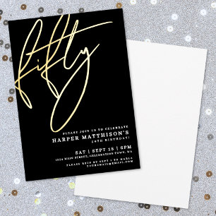 Elegant Black Fifty 50th Birthday Gold