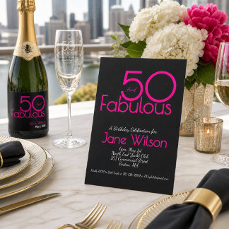Elegant Black Fifty and Fabulous Birthday Party I Invitation