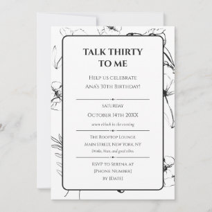Elegant Black Fine Art Floral 30th Birthday Invitation