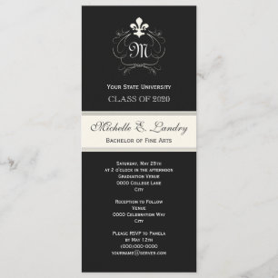 Elegant Black Fleur de Lis Formal Graduation Invitation
