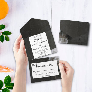 Elegant black floral All in One Wedding Invite